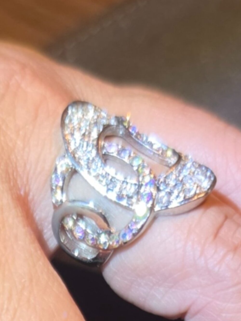 Silver tone Double‑Loop Rhinestone Ring - Picture 7 of 7